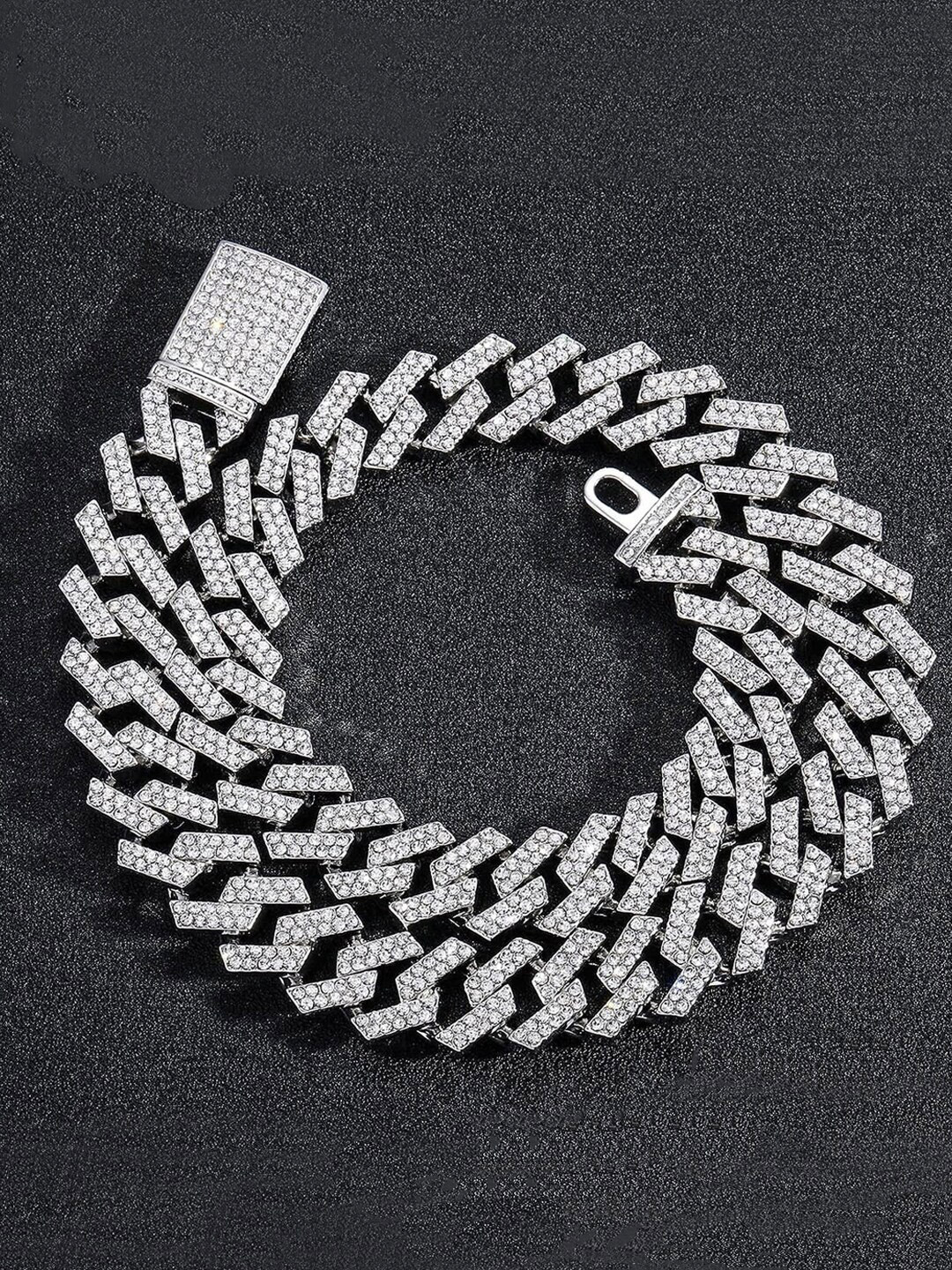 Designs & You Stainless Steel Silver Plated American Diamond Studded Necklace