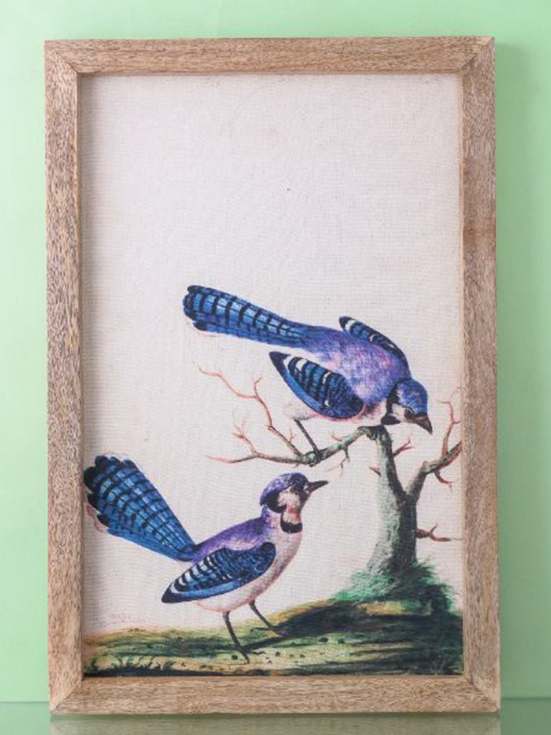 The Decor Mart White & Blue Farmhouse Birds Canvas Painting Framed Wall Art