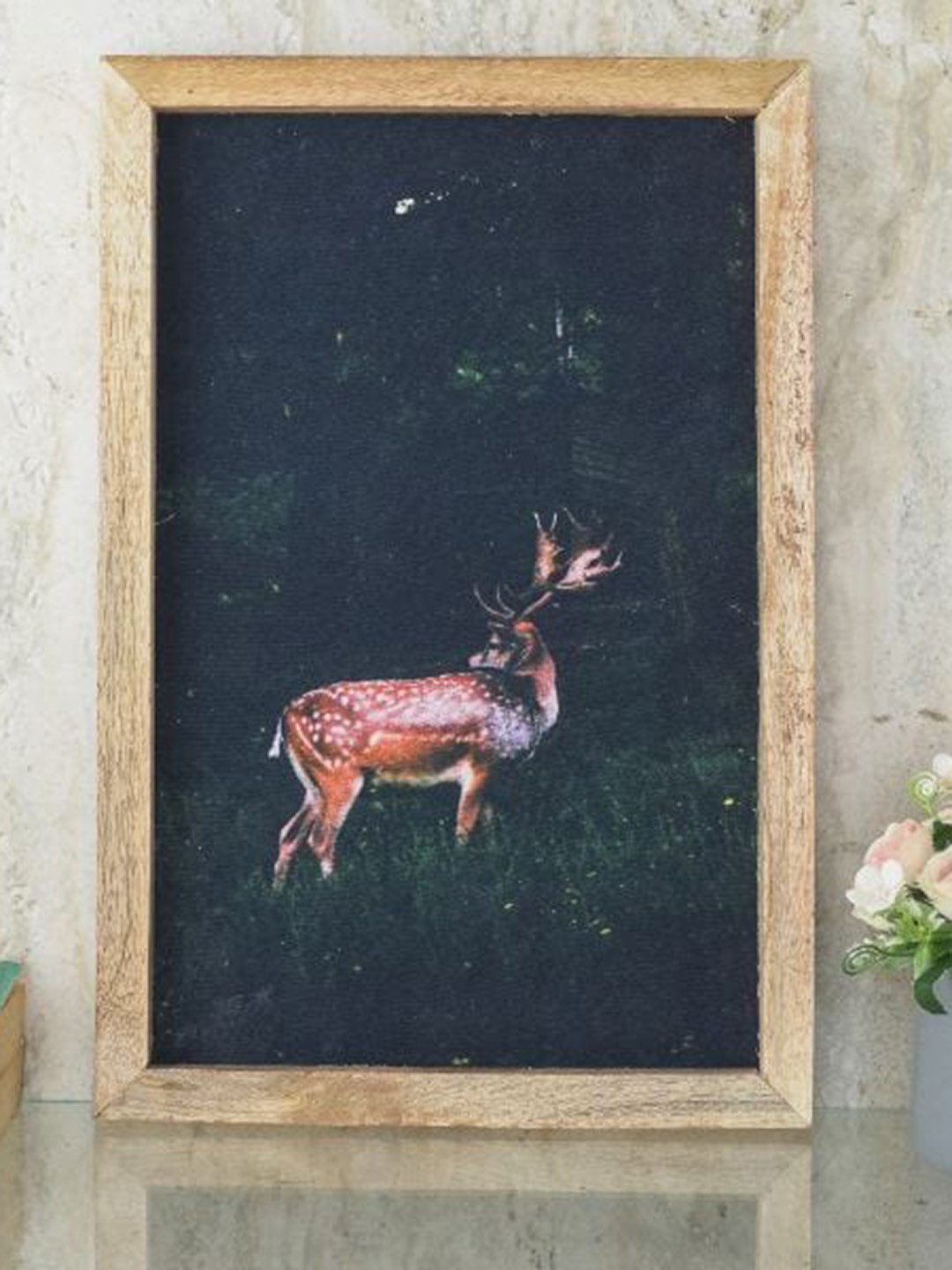 The Decor Mart Blue & Red Deer Wildlife Canvas Painting Framed Wall Art