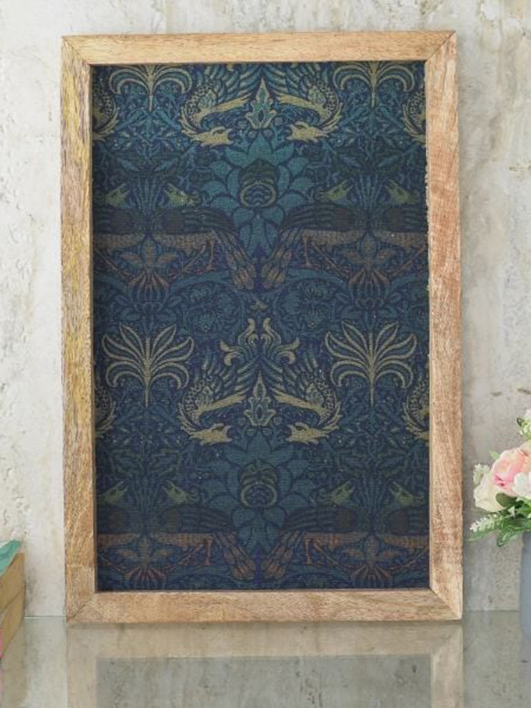 The Decor Mart Blue & Beige Peacock & Dragon Textile Canvas Painting Framed Wall Art