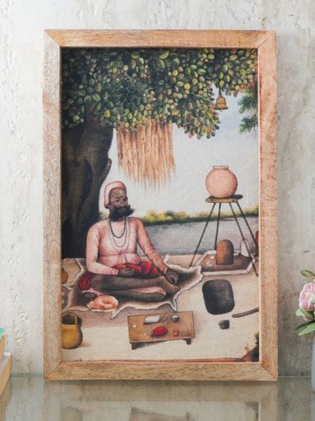 The Decor Mart Beige & Green  Sannyasi Canvas Painting Framed Wall Art