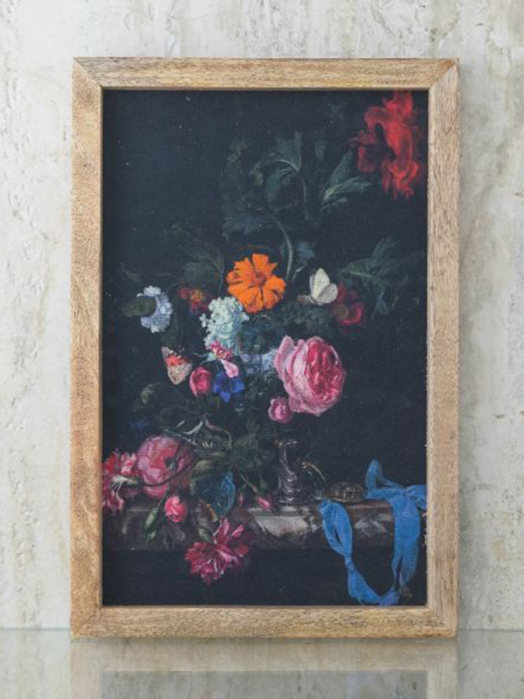 The Decor Mart Blue & Pink Vintage Flowers Canvas Painting Framed Wall Art