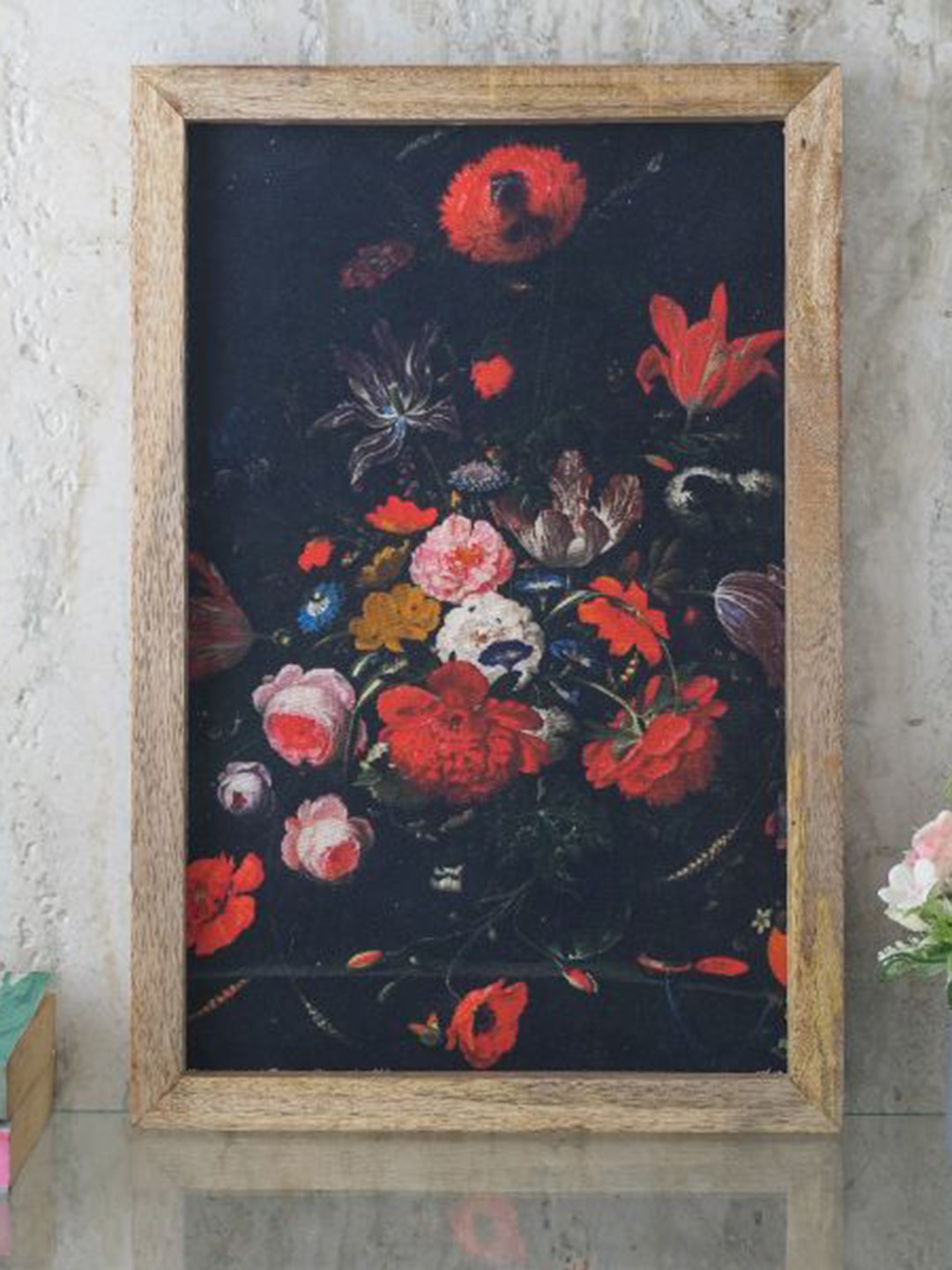 The Decor Mart Blue & Red Moody Floral Canvas Painting Framed Wall Art