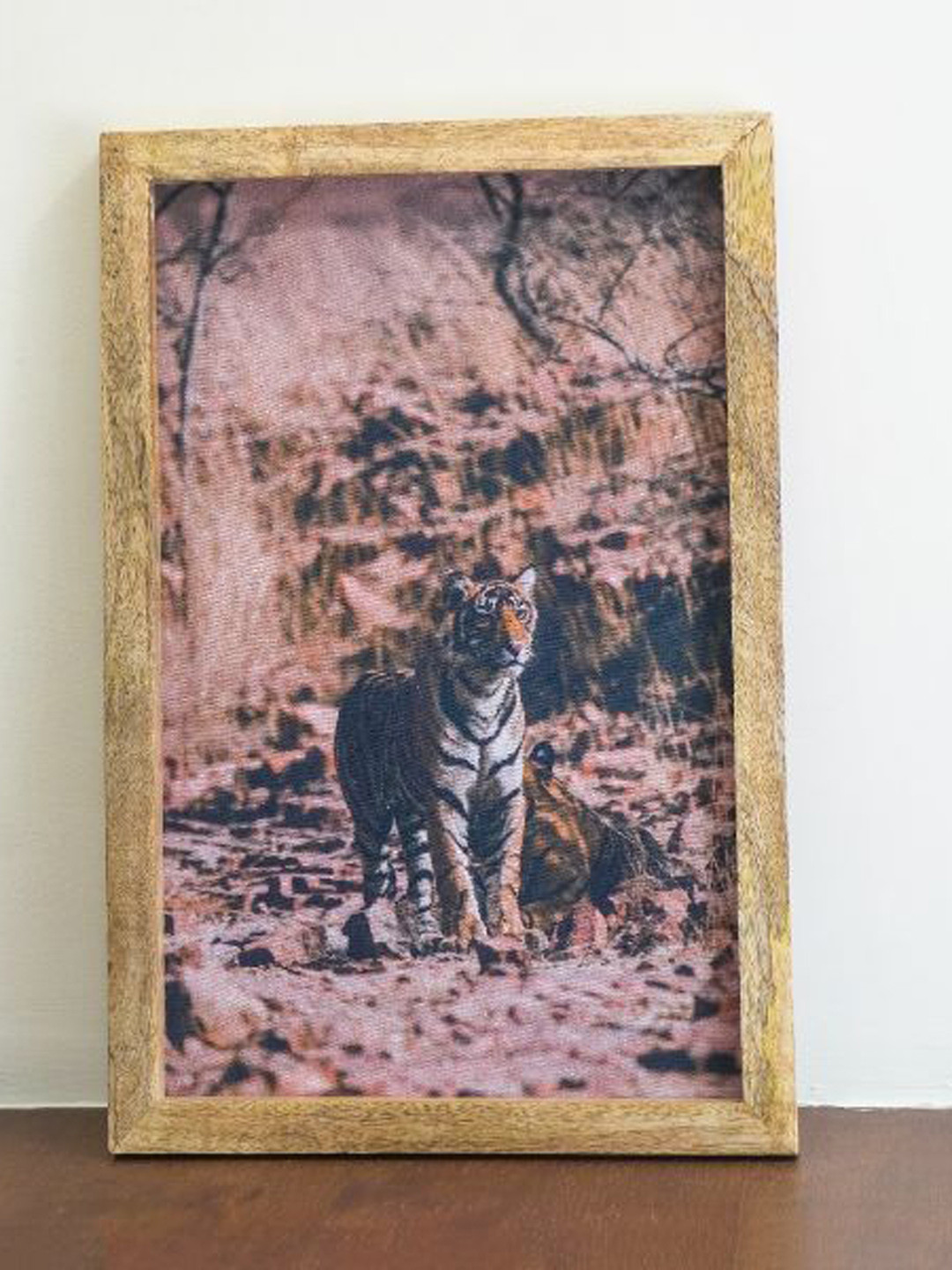 The Decor Mart Beige & Grey Tiger In The Jungle Canvas Painting Framed Wall Art