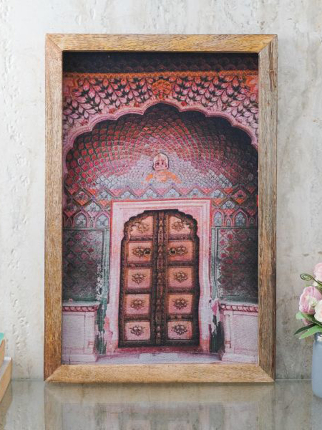 The Decor Mart Pink & Blue Gate of Jaipur Canvas Painting Framed Wall Art