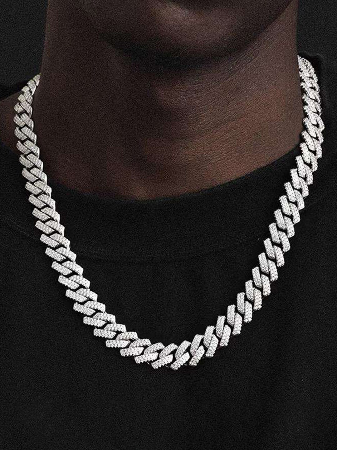 Jewels Galaxy Men Silver-Plated Stainless Steel Cuban Necklace