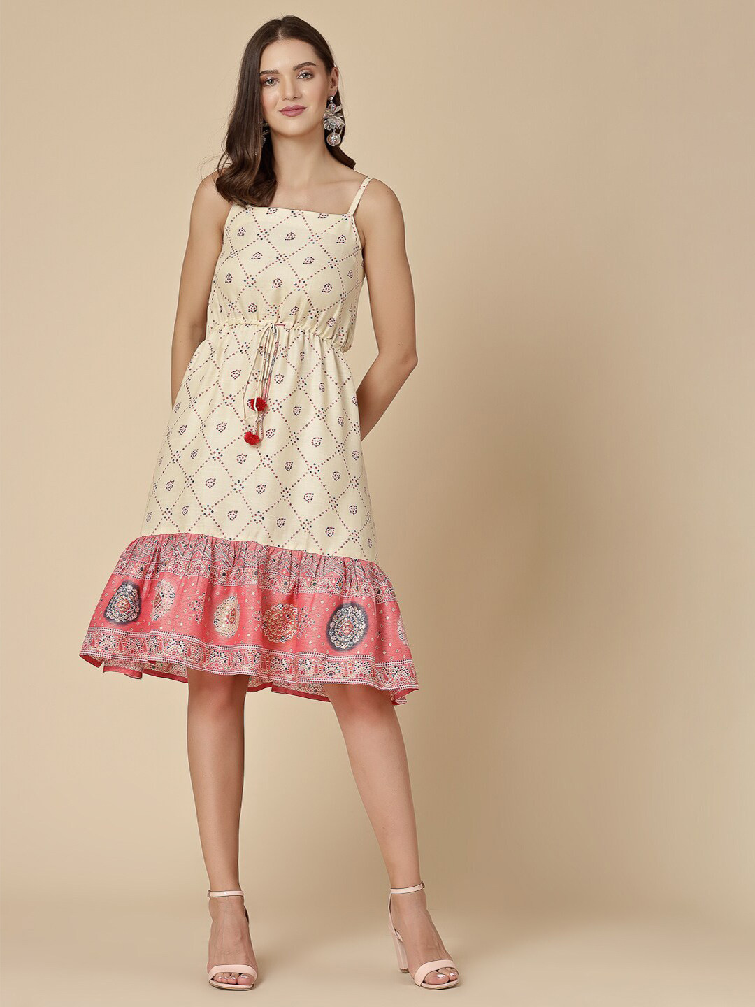 Routes by All About You Pink Ethnic Motifs Printed Liva A-Line Dress