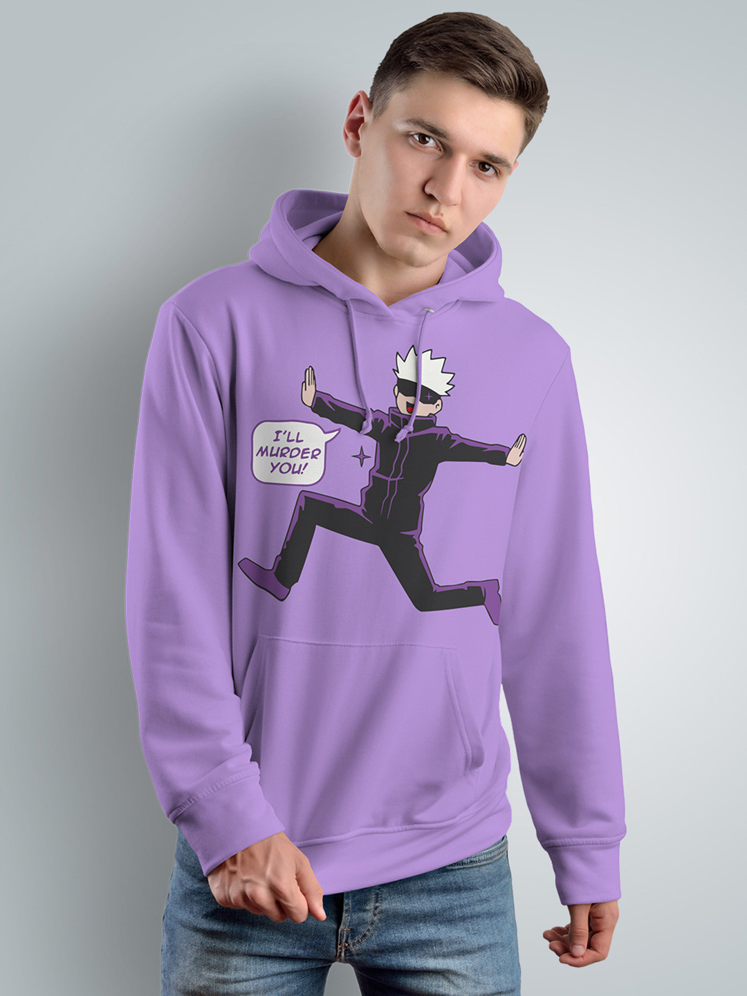 Crazymonk Men I Will Murder You Anime Printed Hooded Cotton Sweatshirt