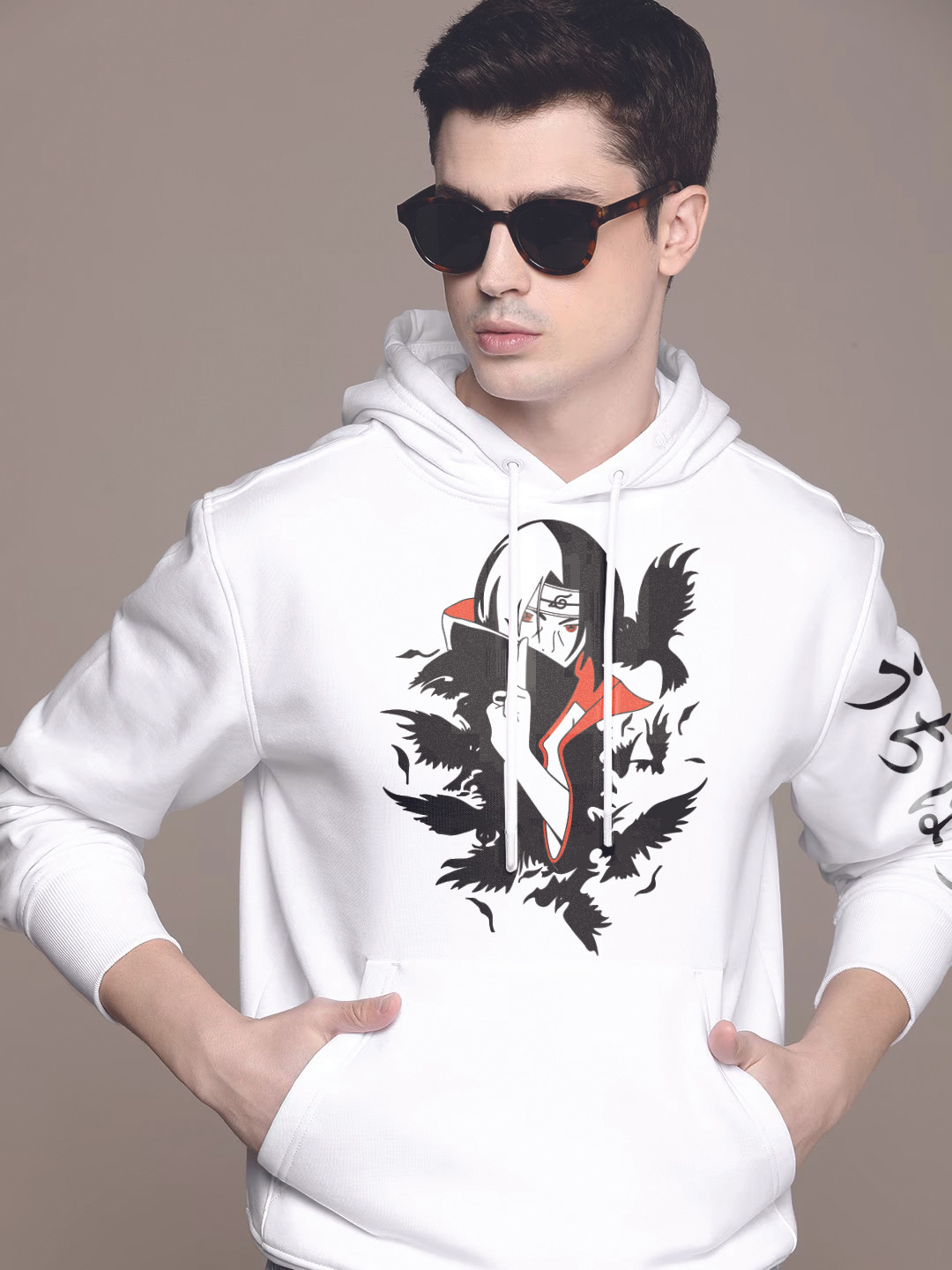 Crazymonk Naruti Itachi Anime Printed Hooded Long Sleeves Cotton Pullover Sweatshirt