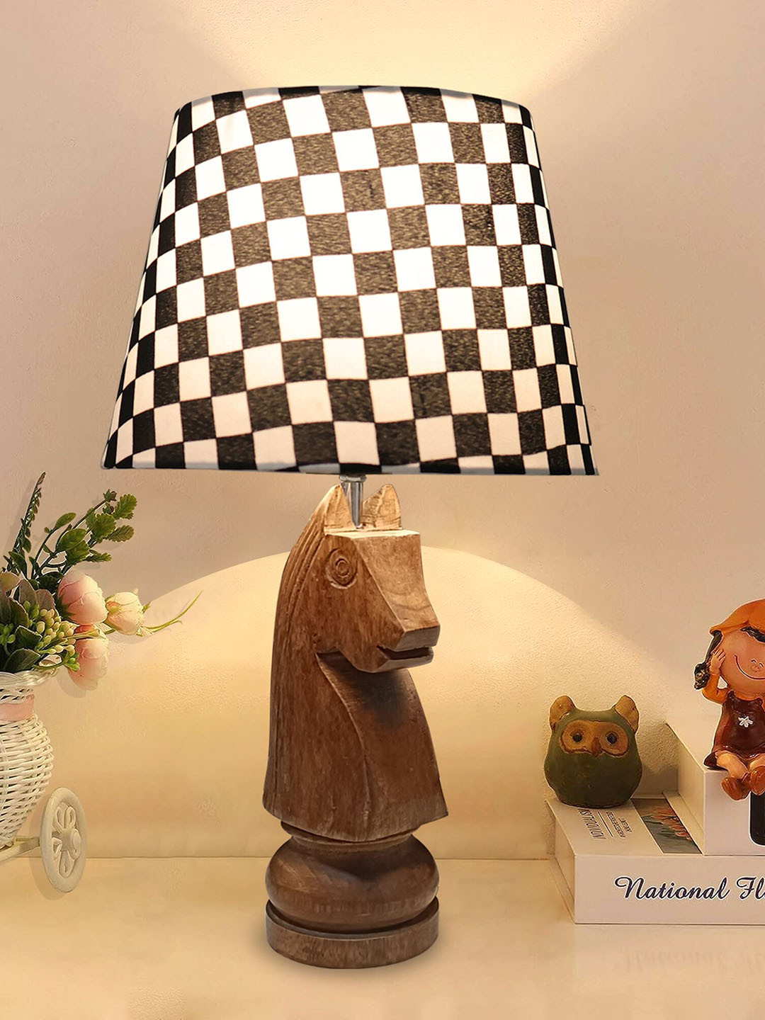 Homesake Black & White Checked Table Lamp With Shade