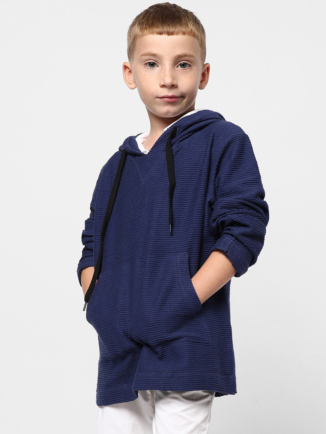 Instafab Boys Ribbed Hooded Cotton Sweatshirt