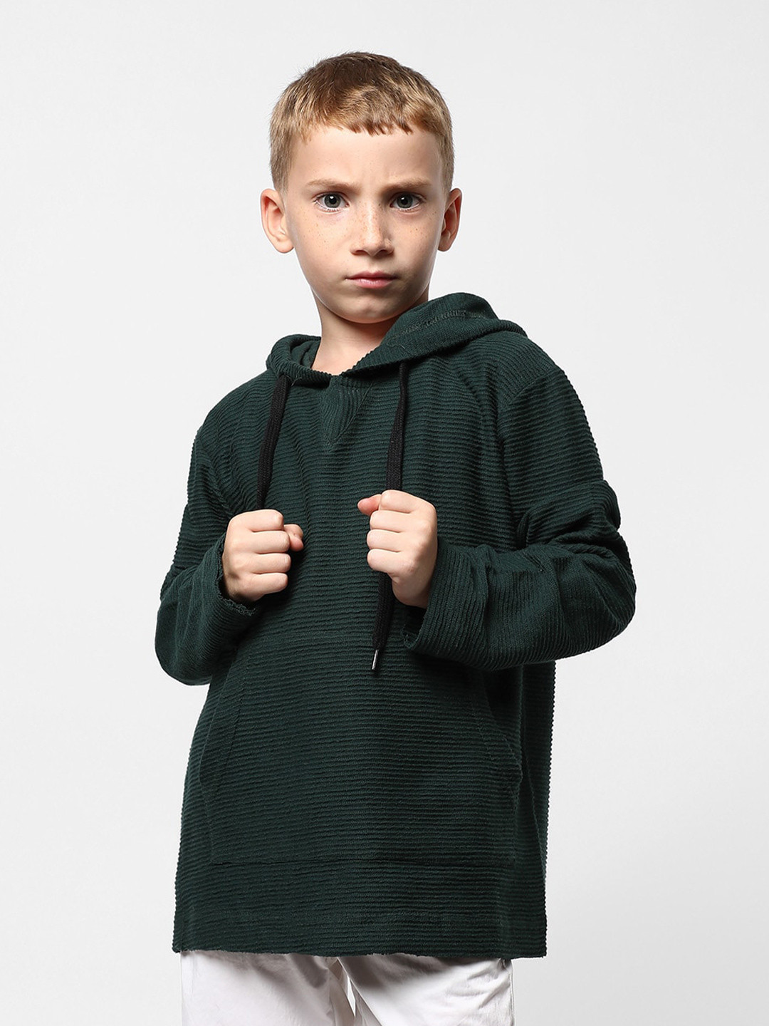 Instafab Boys Ribbed Hooded Cotton Sweatshirt
