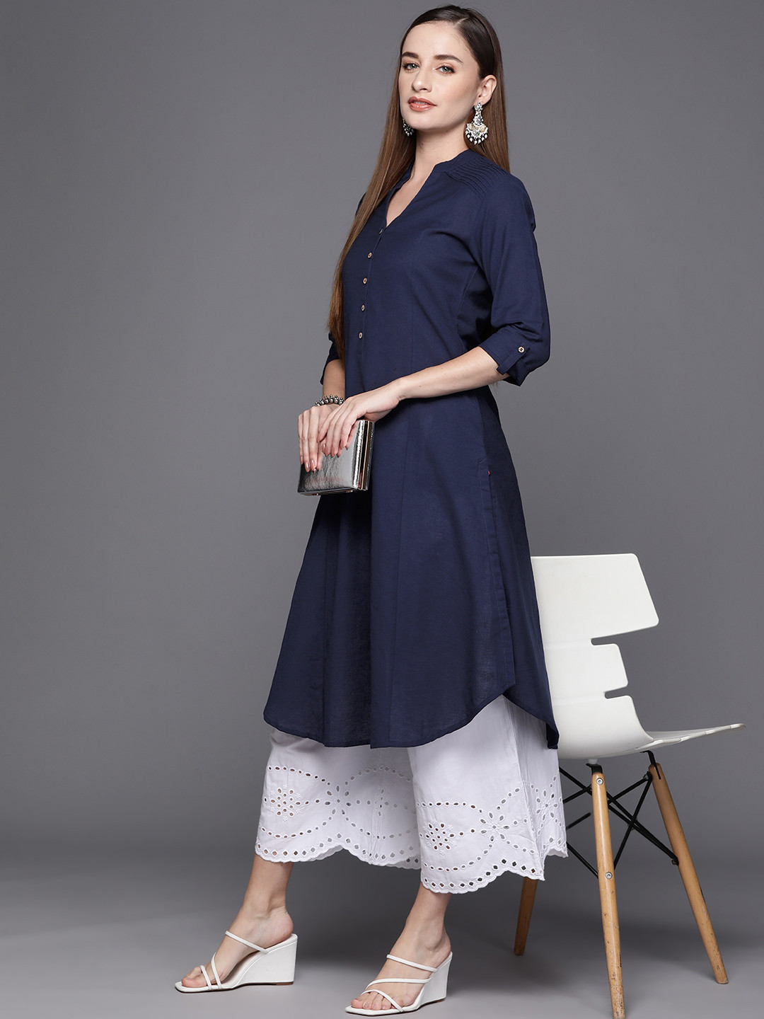 Biba Women Pintucked Cotton Linen Kurta