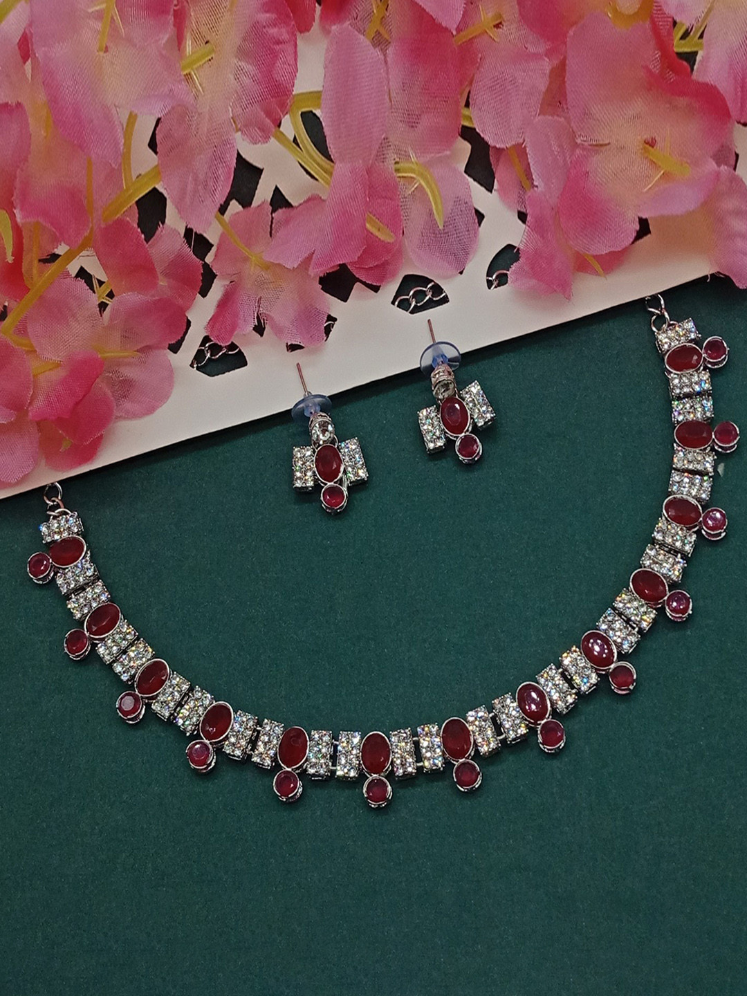 AASHISH IMITATION Rhodium Plated Stone Studded Jewellery Set