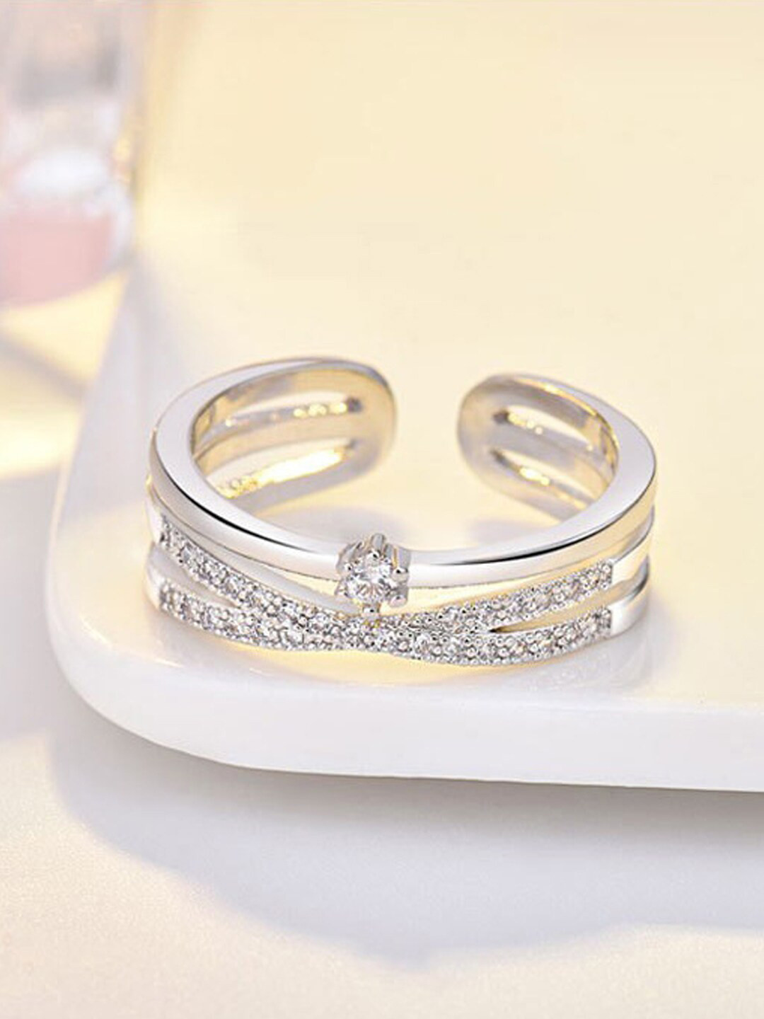 Jewels Galaxy silver-Plated american Stone-Studded Adjustable Finger Ring