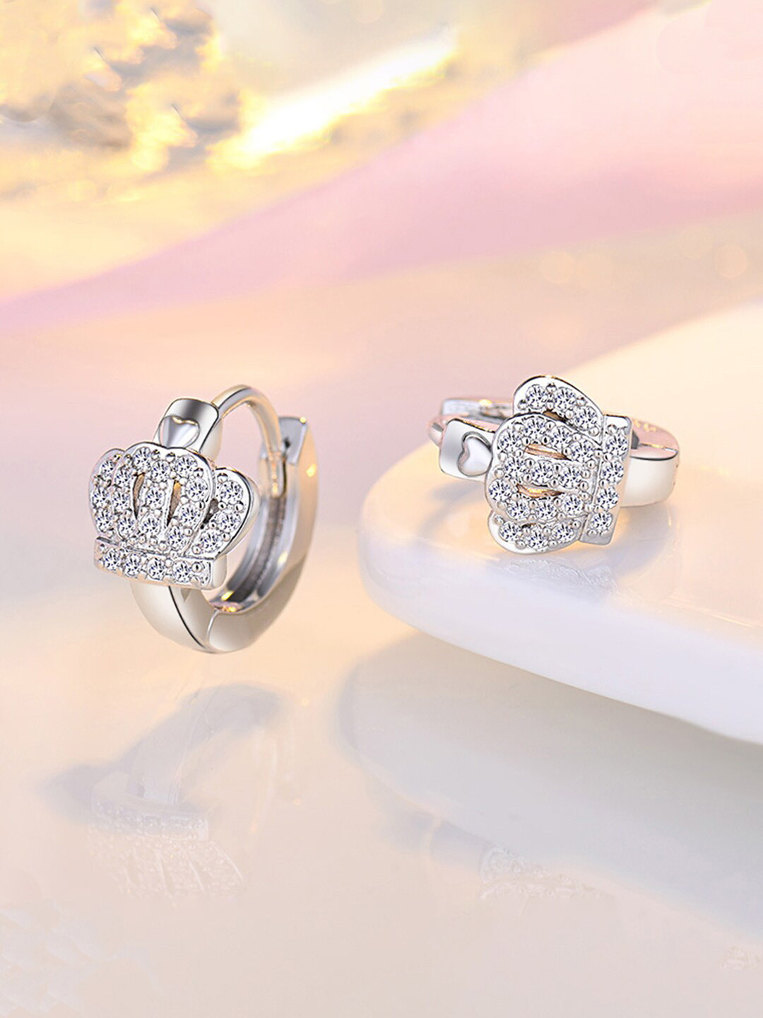 Jewels Galaxy Silver-Plated Contemporary American Diamond Studded Hood Earrings