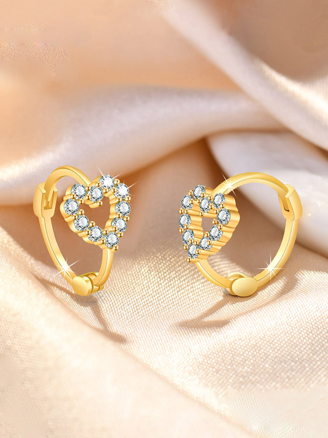 Jewels Galaxy Gold-Plated American Diamond Studded Heart Shaped Hoop Earrings