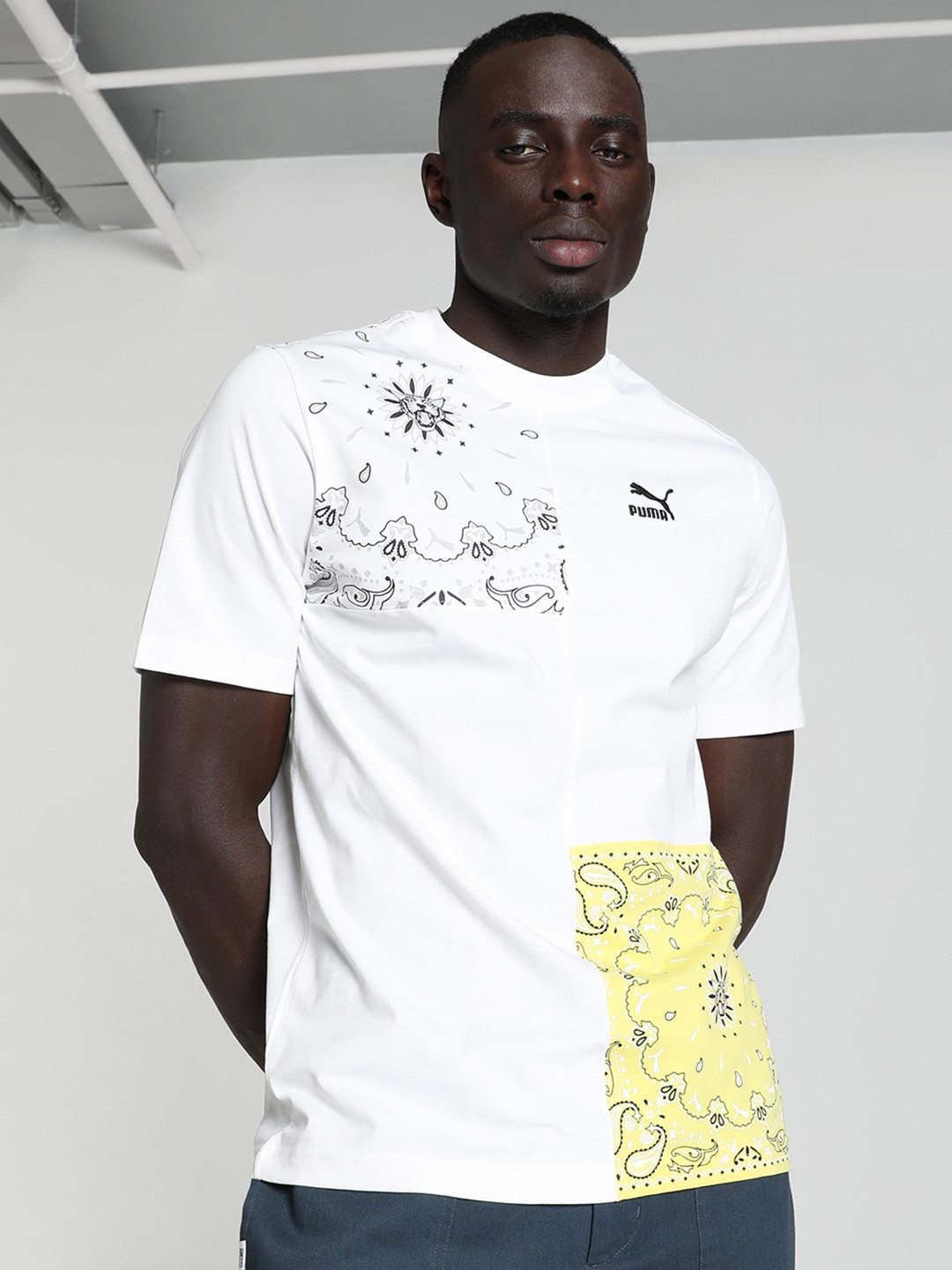 Puma Printed OB Patchwork Cotton Relaxed-Fit T-Shirt