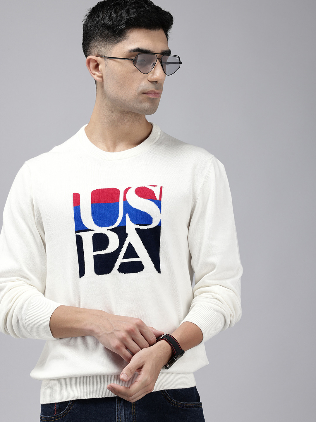 U.S. Polo Assn. Brand Logo Self Designed Pure Cotton Pullover