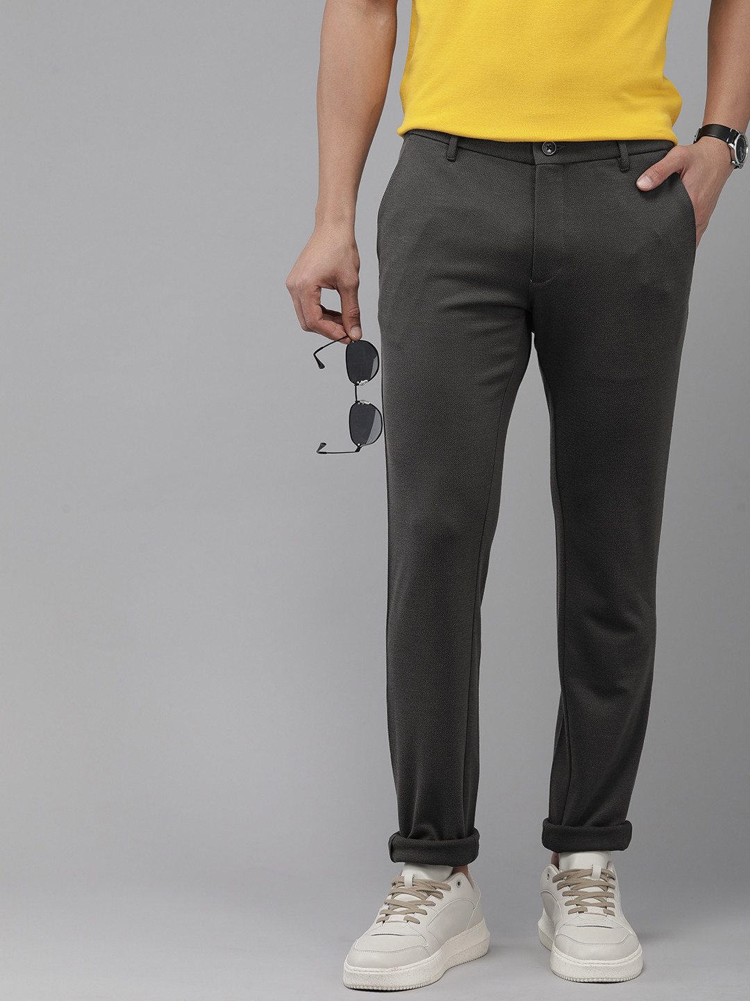 U.S. Polo Assn. Men Self Design Textured Slim Fit Chinos Semi Formal Trousers