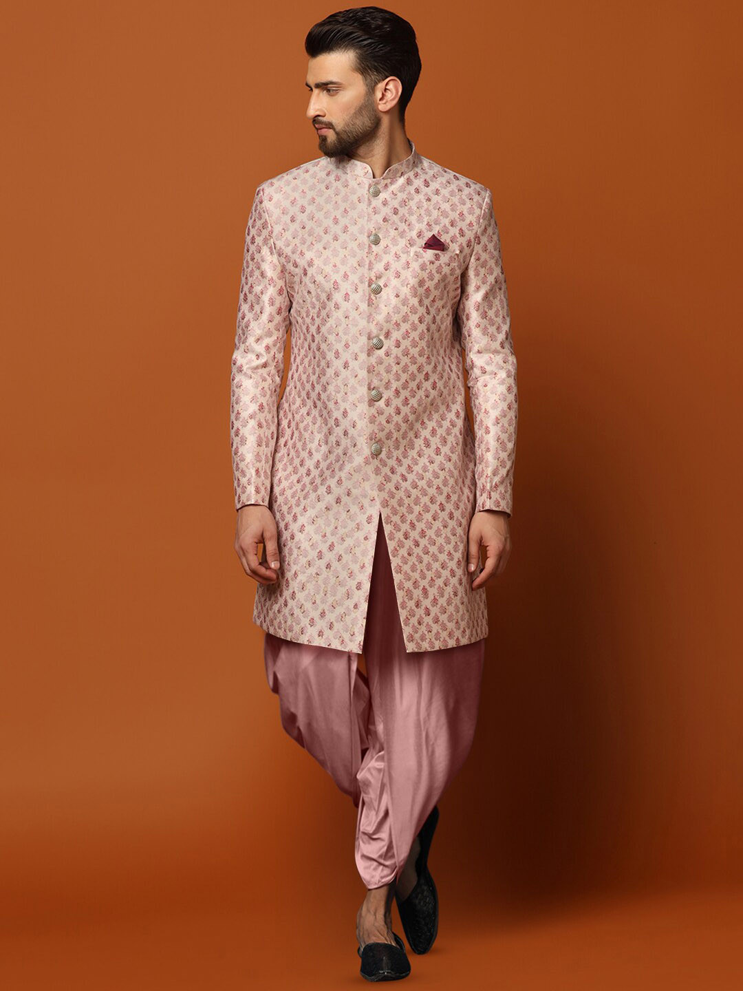 KISAH Woven-Design Cotton Sherwani Dhoti Set