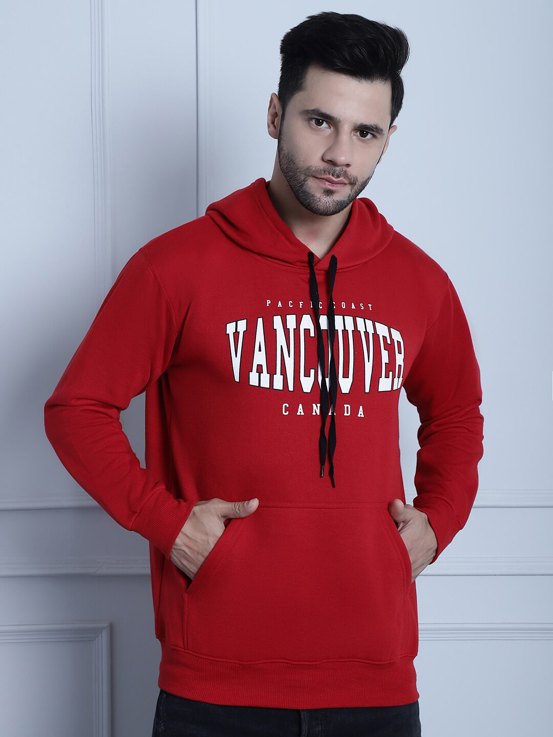 MACK JONNEY Typography Printed Hooded Fleece Pullover Sweatshirt