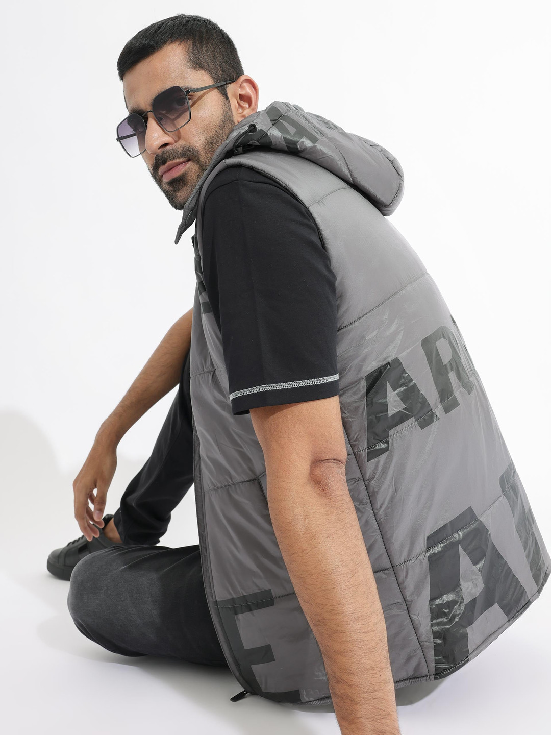 RARE RABBIT Men Clovex Puffer Printed Hooded Jacket