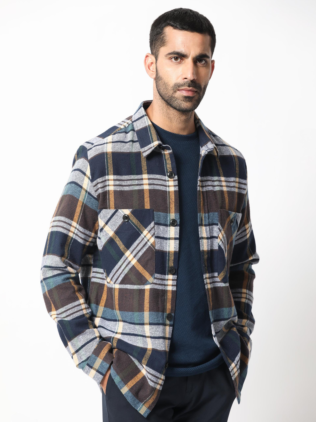 RARE RABBIT Men Torija Checked Cotton Shacket