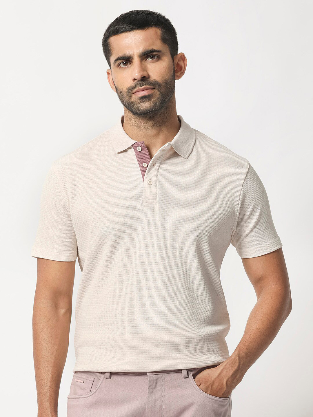 RARE RABBIT Men Mello Polo Collar Slim Fit Cotton T-Shirt