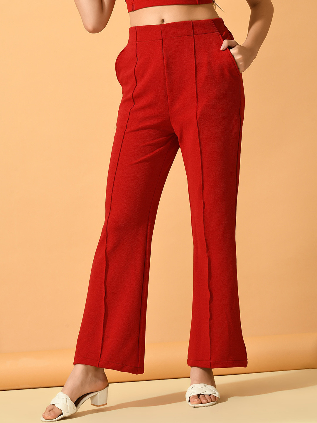 Myshka Women Comfort Flared Wrinkle Free Pleated Parallel Trousers