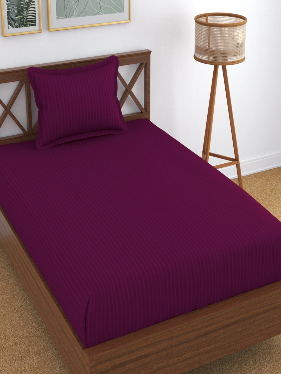 Homefab India Purple Striped Microfiber Skin-Friendly 180 TC Single Fine 2 Bedsheet with 2 Pillow Covers-89 x 57 inches