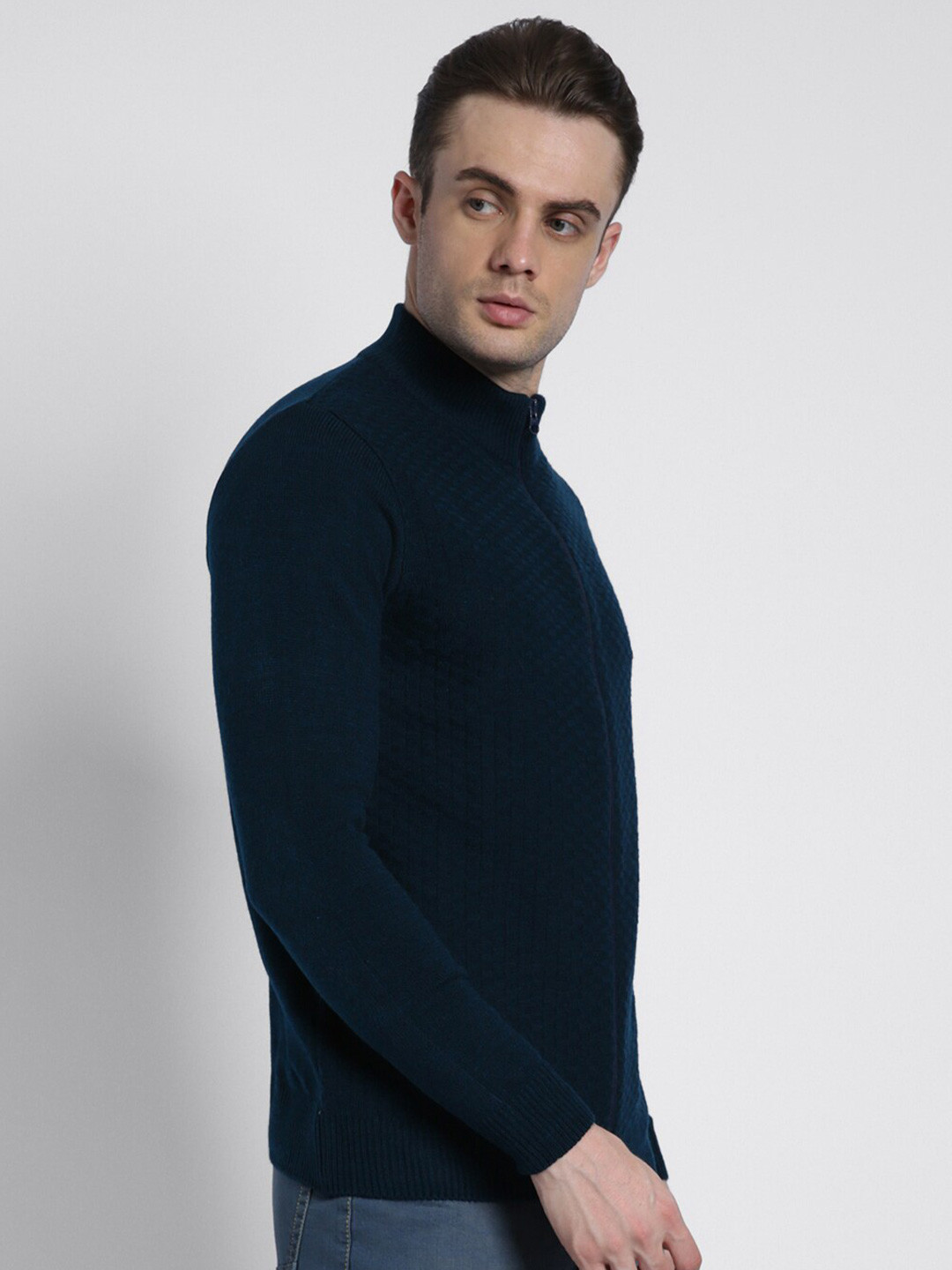 Dennis Lingo Self Design Acrylic Front-Open Sweater