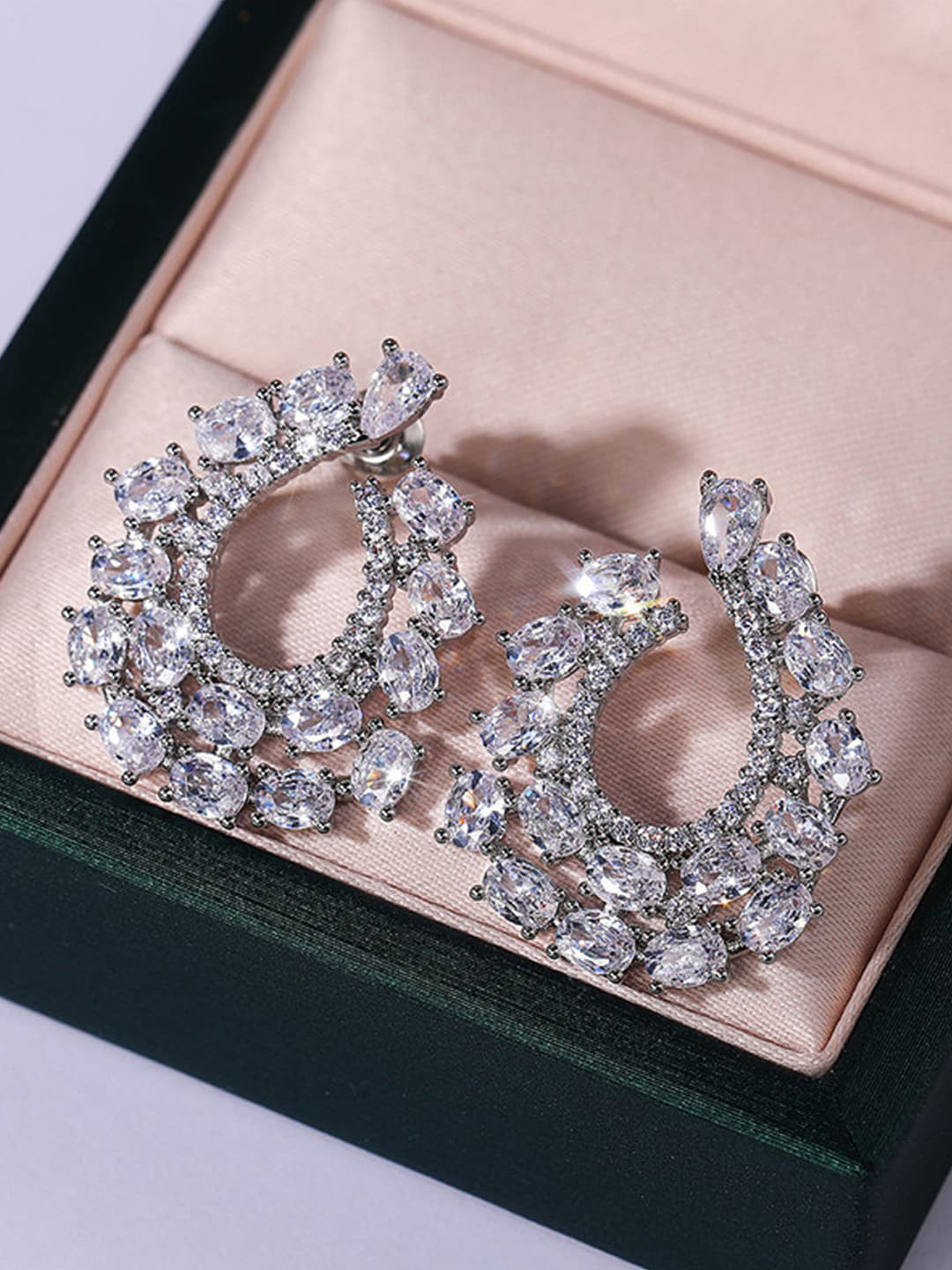 Jewels Galaxy Silver Plated Contemporary American Diamond Studs Studded Earrings