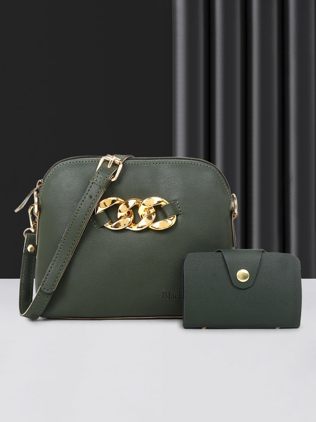 Black Spade Chain Detail Sling Bag With Card Holder