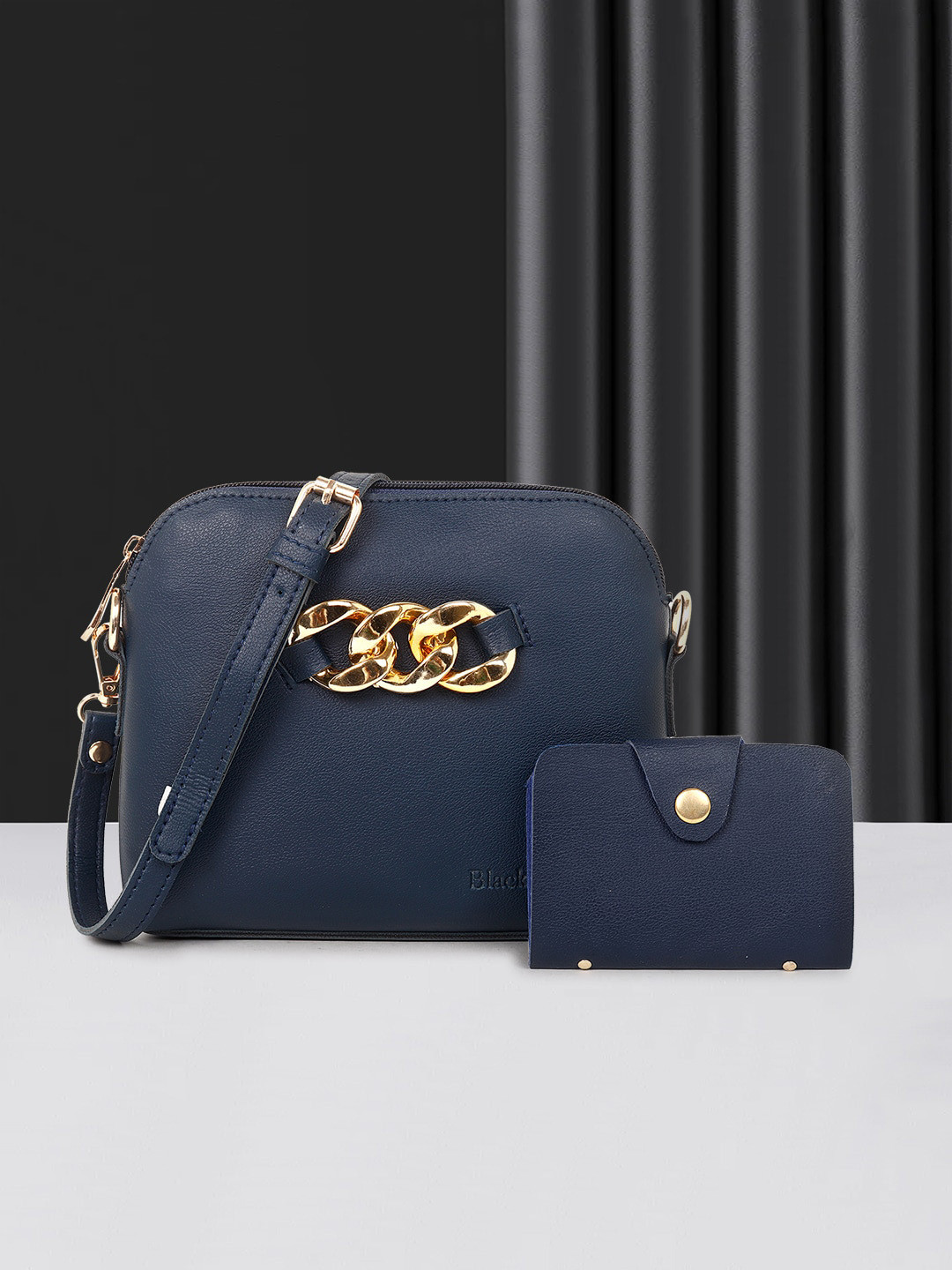 Black Spade Chain Detail Sling Bag With Card Holder