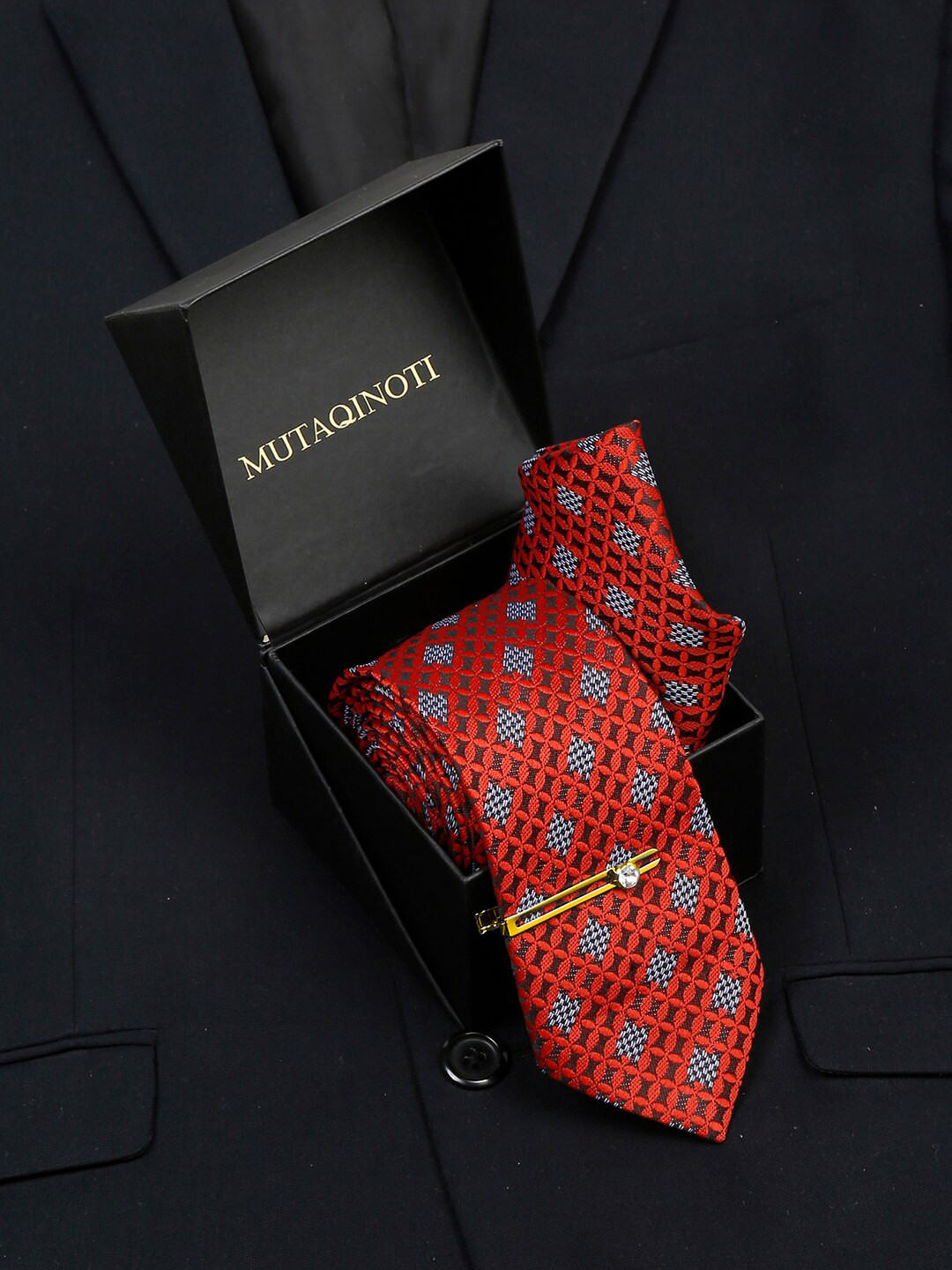 MUTAQINOTI Mens Woven Design Silk Accessory Gift Set