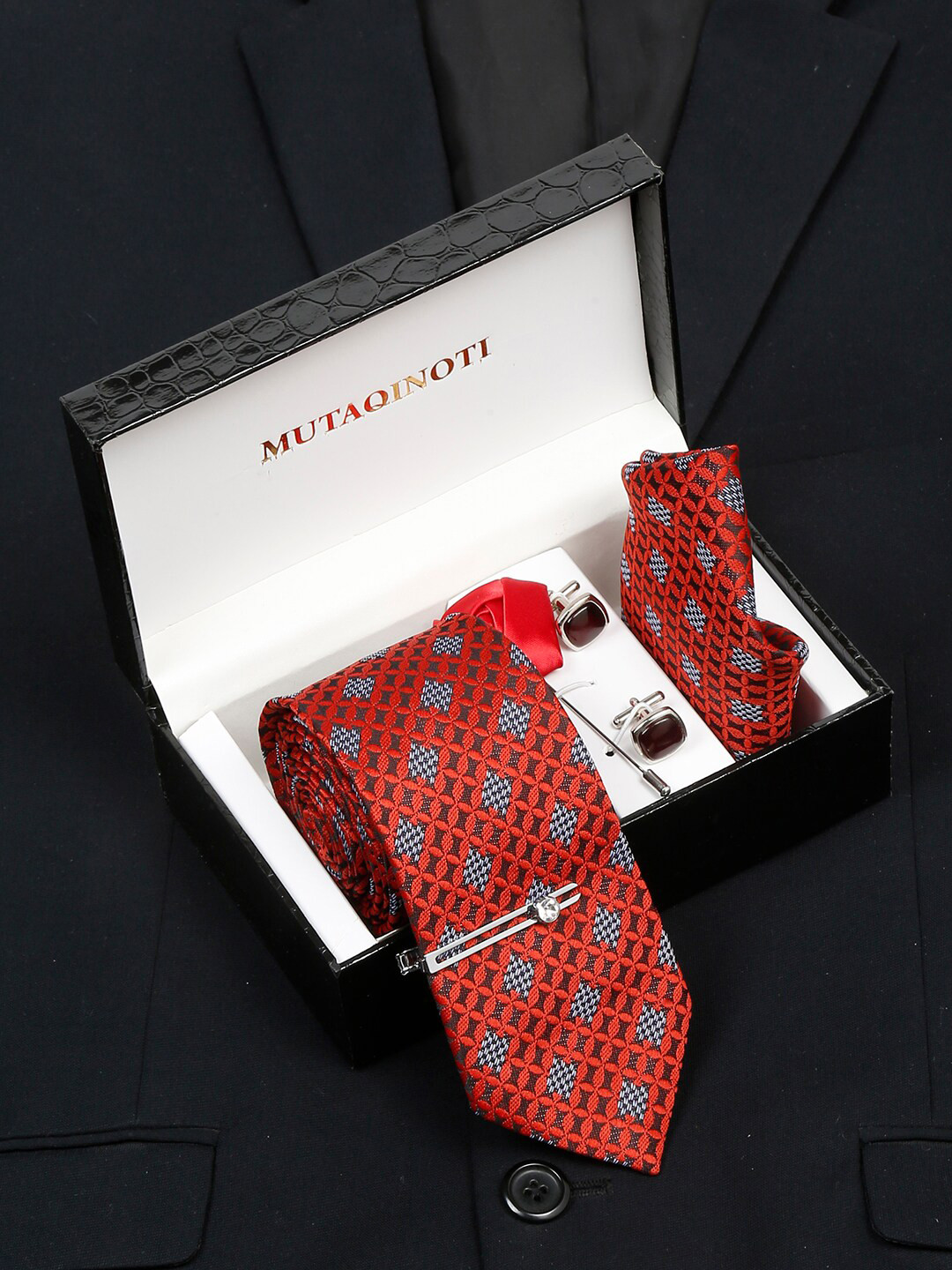 MUTAQINOTI Mens Printed Silk Necktie Accessory Gift Set