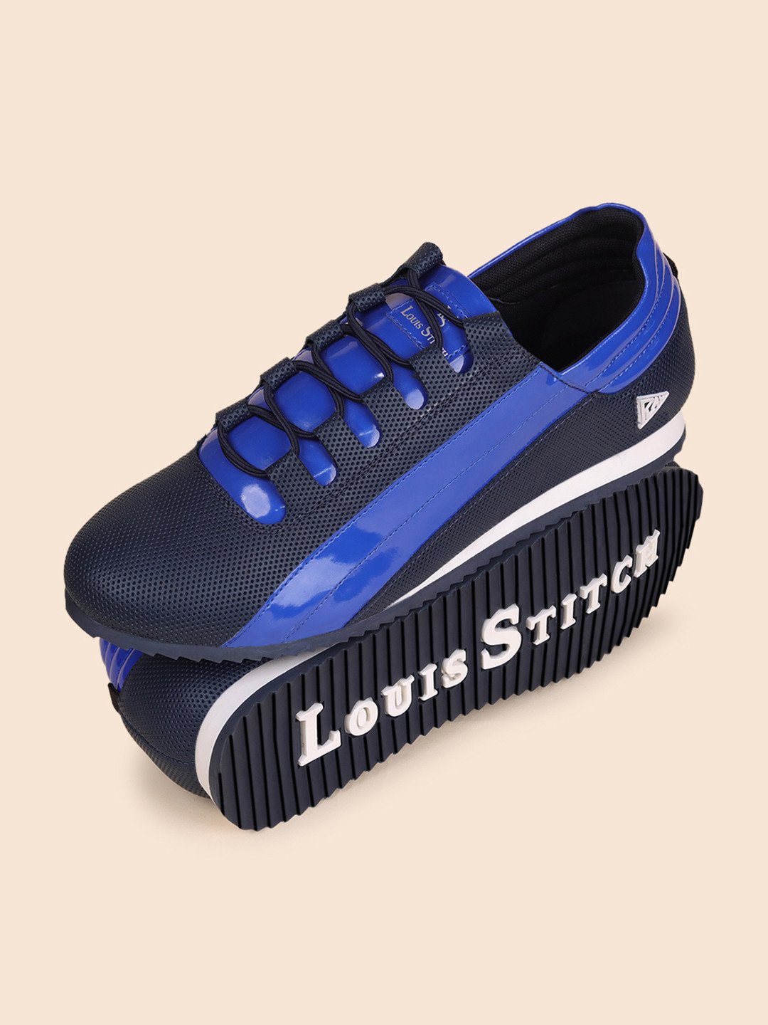 LOUIS STITCH Men's Blue Casual Shiny Strap Sneakers
