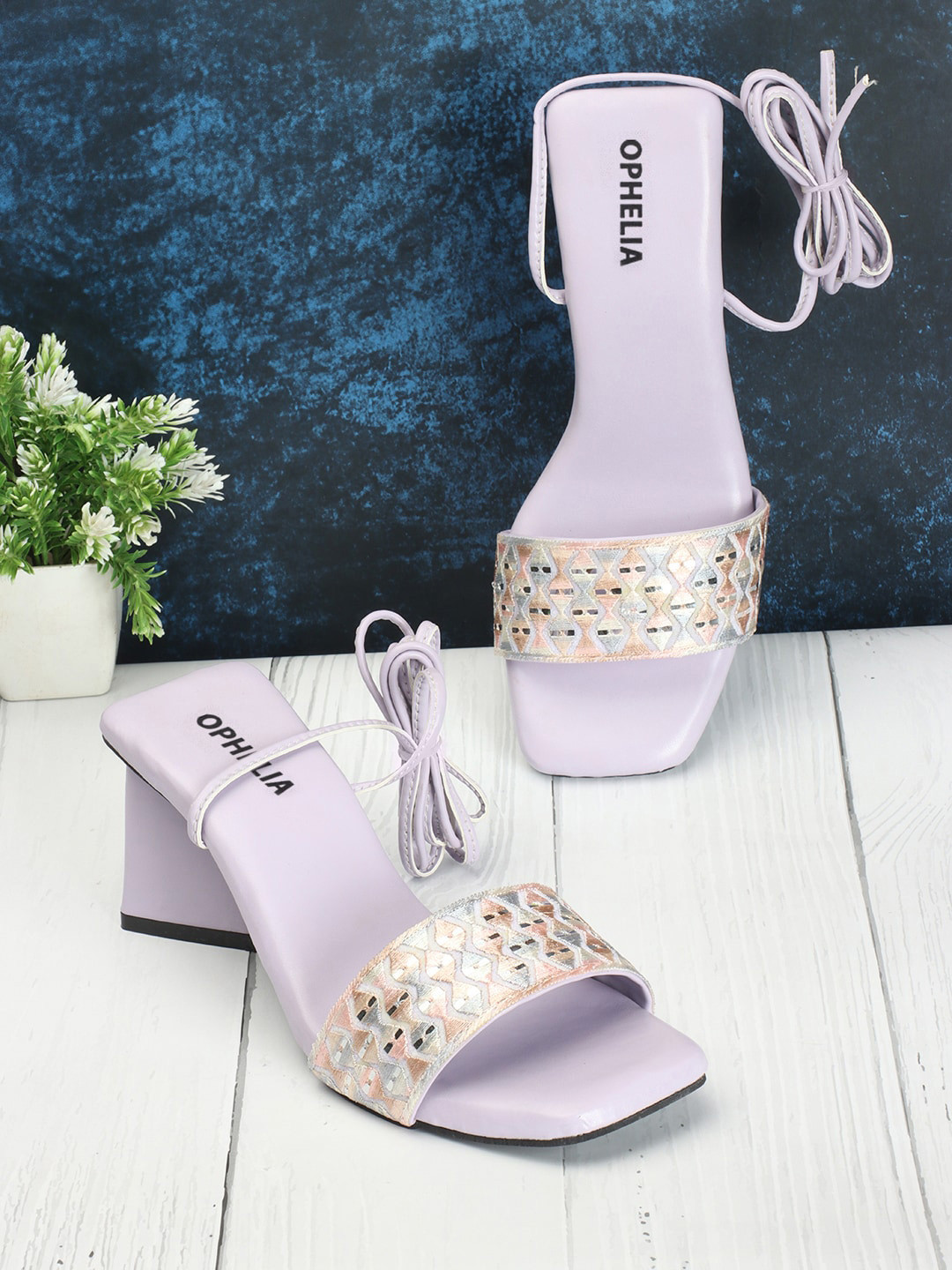 OPHELIA Embroidered Block Heel Gladiators