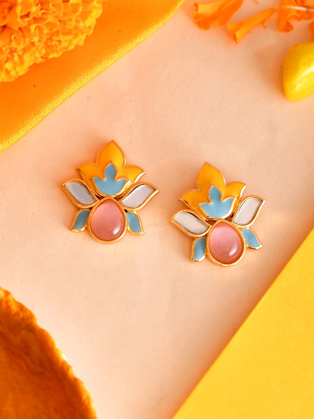 Forever Yellow And Bue Lotus Earings