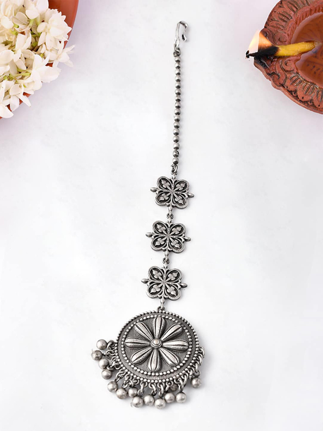 Voylla Silver Plated Oxidized Maang Tikka