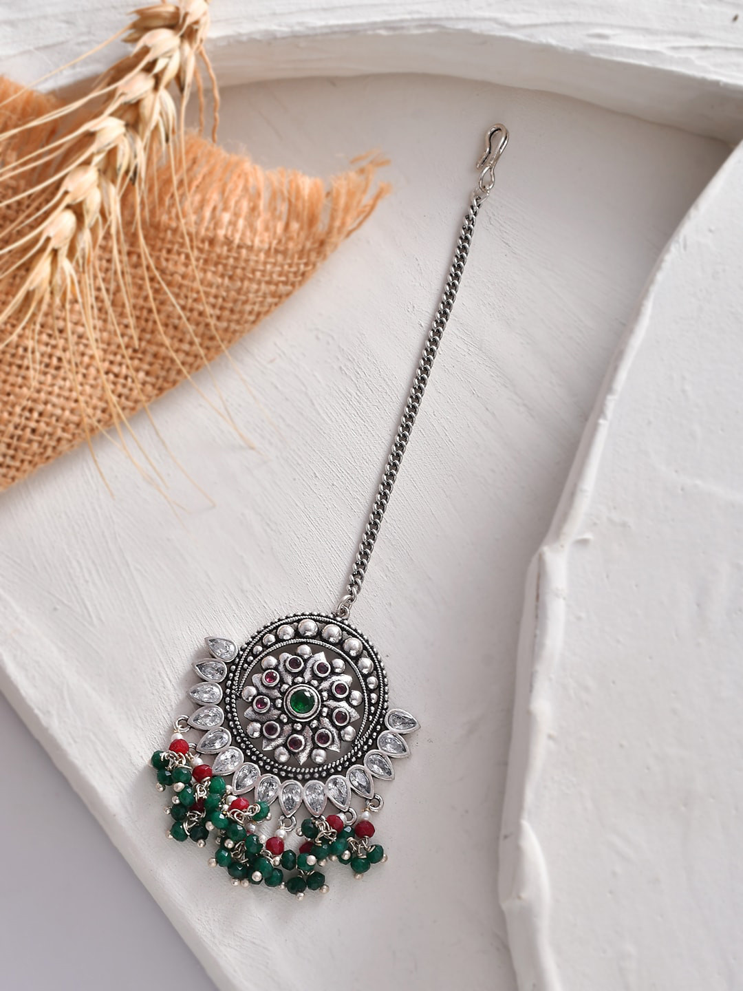 Voylla Silver-Plated Artificial Stones Studded Head Jewellery