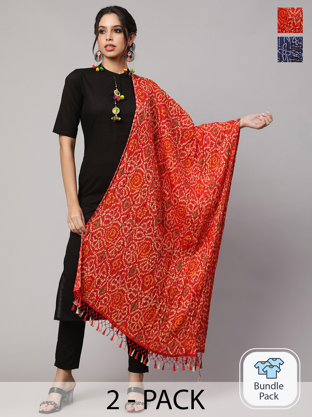 Nayo Pack of 2 Ethnic Motifs Printed Art Silk Dupatta