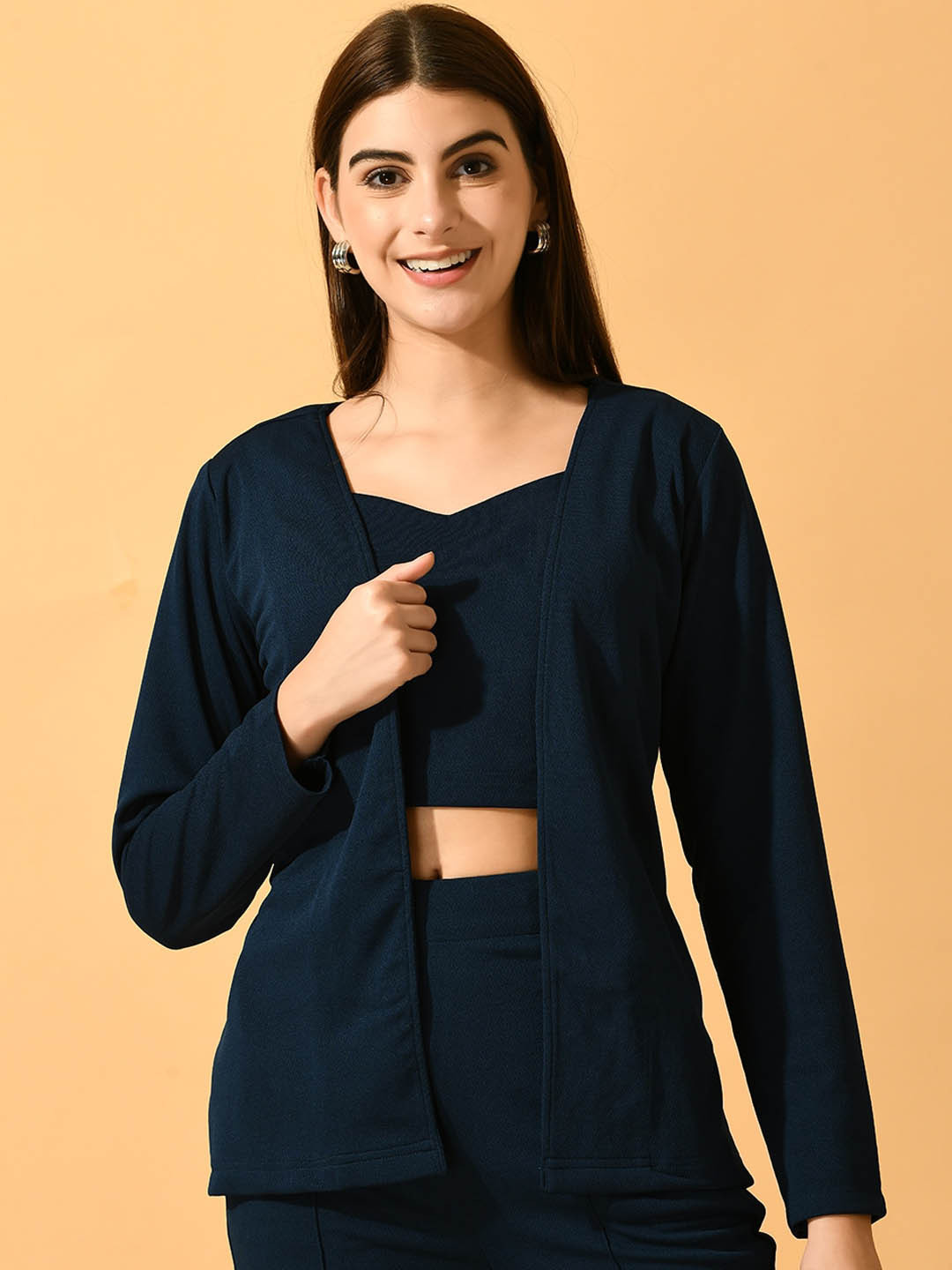 DressBerry Navy Blue Lightweight Longline Tailored Jacket