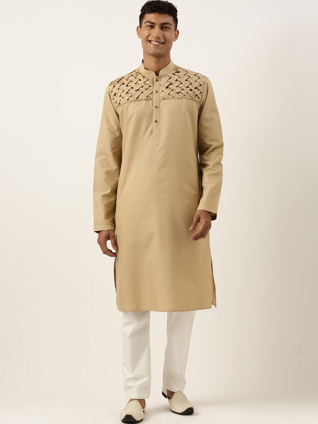 TheEthnic.Co Textured Yoke Design Regular Pure Cotton Kurta with Pyjamas