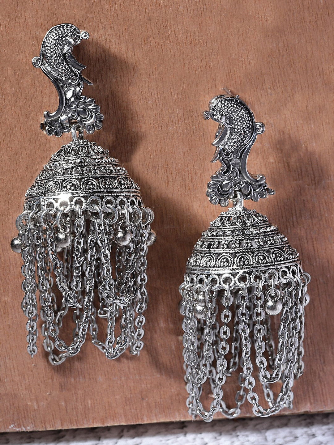 KARATCART Silver Plated Peacock Design Jhumki Earrings