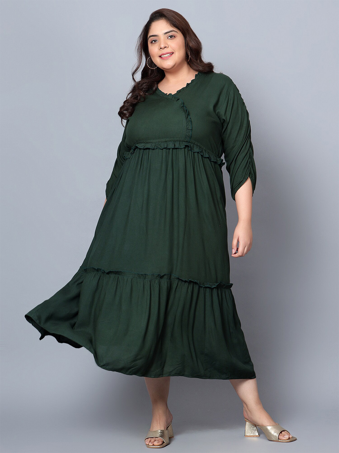 Indietoga Plus Size Ruffled Empire Midi Dress