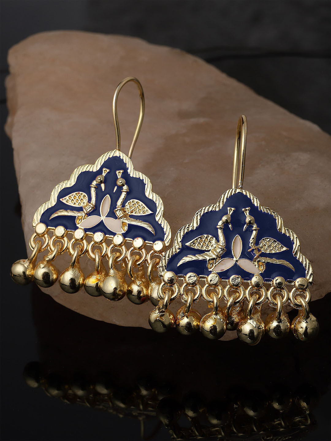 KARATCART Gold Plated Meena Peacock Design Drop Earring