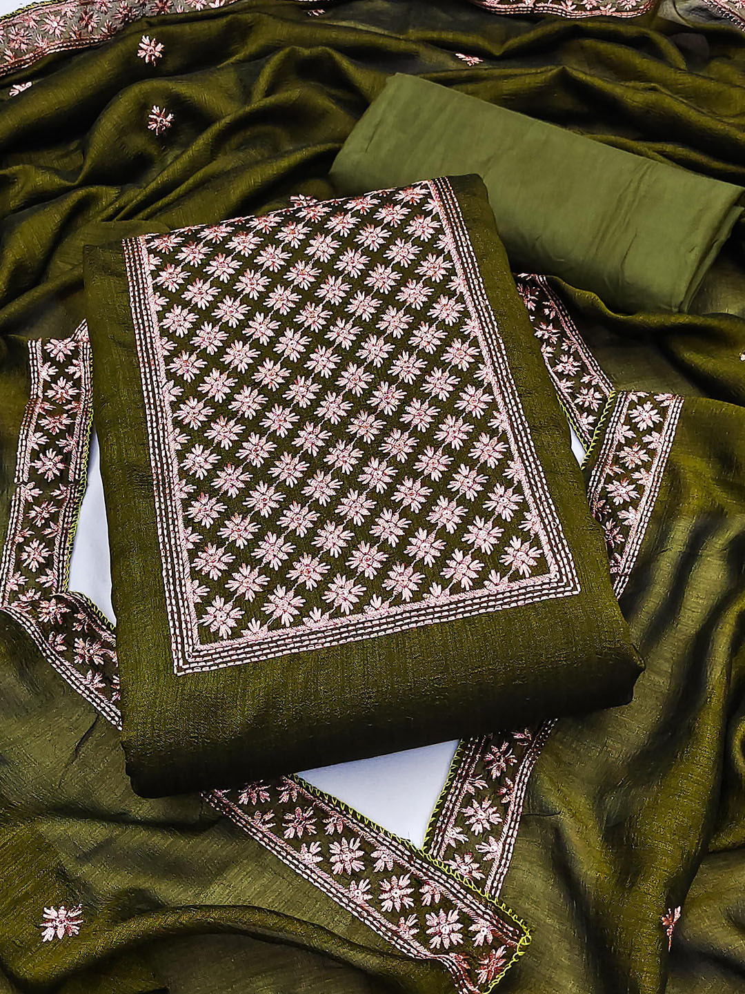 KALINI Ethnic Motifd Embroidered Zari Unstitched Dress Material