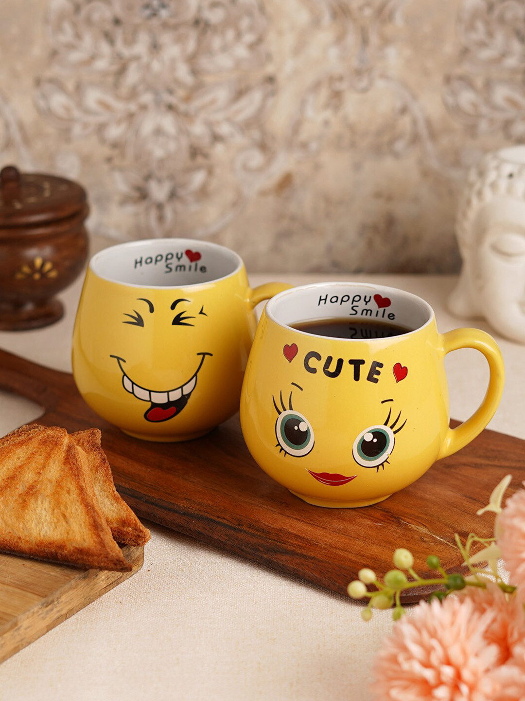 CDI Manvik Name Personalised Yellow Conversational Ceramic Microwave Safe 2 Piece Mugs-300ml